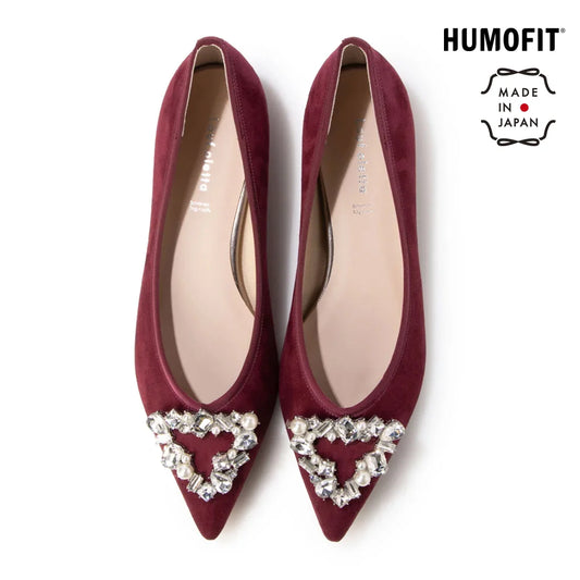 【新品預訂】日本製 Lauf Oletta 三角珍珠水晶尖頭平底鞋(LH121 BORDEAUX-S) (酒紅色)