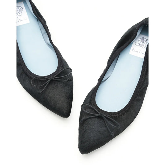 【新品預訂】日本製【珍珠色調防水】Emma Francis真皮 尖頭平底芭蕾舞鞋(01b-L H101)(Black Harako Leather)(ブラック ハラコレザー)