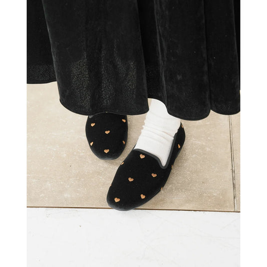 【新品預訂】日本製Emma Francis 天鵝絨心形刺繡平底歌劇鞋(黑色)( 05a-V 101)BLK