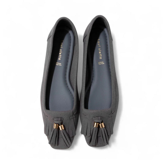 【新品預訂】日本製 Lauf Oletta 鑲邊流蘇設計的氣質平底鞋(LH120 Grey-S) (灰色)