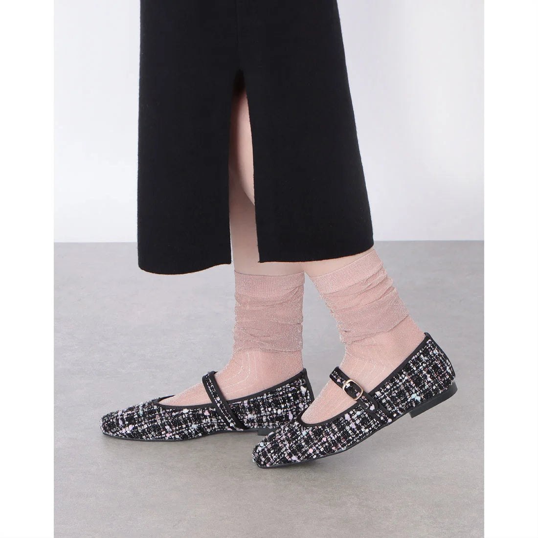 【新品預訂】日本製 Lauf Oletta 方頭粗花呢材質瑪麗珍鞋 (LH115 BLACK-Z) (黑色)