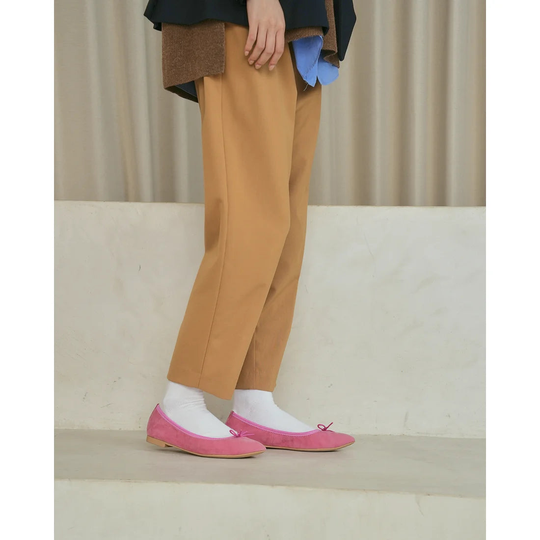 日本製【珍珠色調防水】Emma Francis 真皮 尖頭平底芭蕾舞鞋(01b-L S143)(Dark Pink leather suede) (ダークピンク レザースエード)