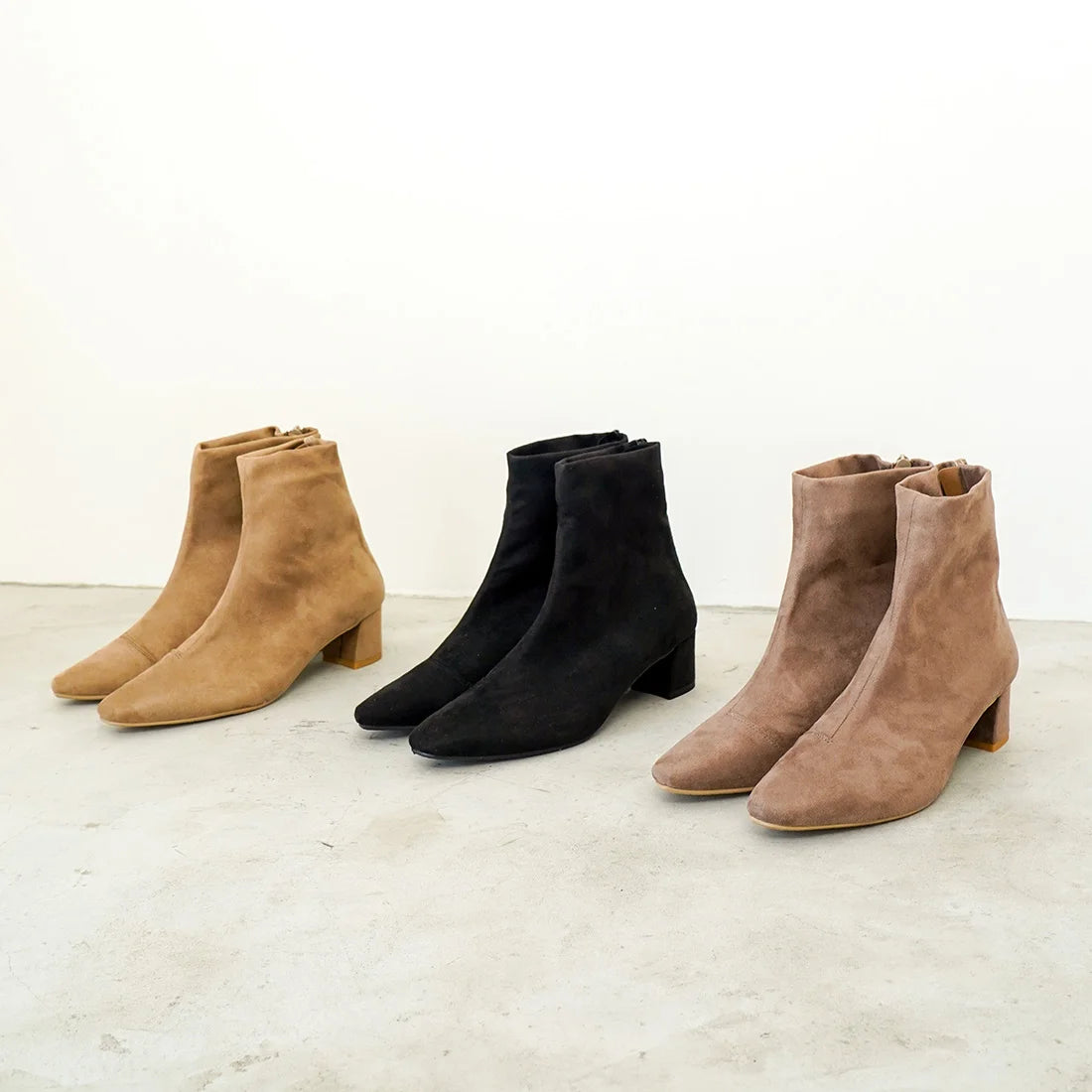日本製 Launa Lea 4cm 彈性方頭短靴 (587)(淺杏色/L beige S)