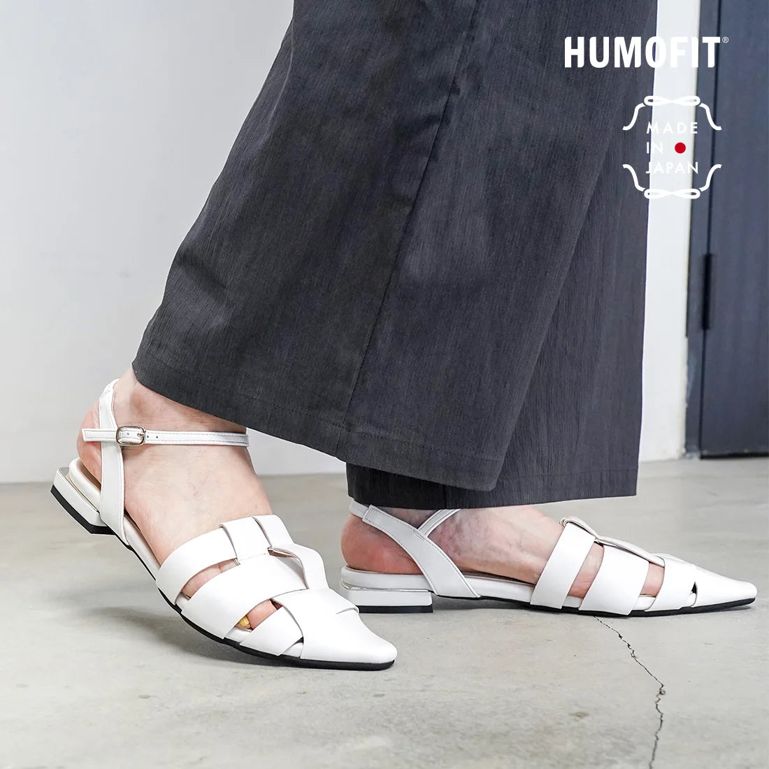 日本製 Lauf Oletta 尖頭記憶棉鞋墊廓爾喀涼鞋 (LH123 white)(白色)