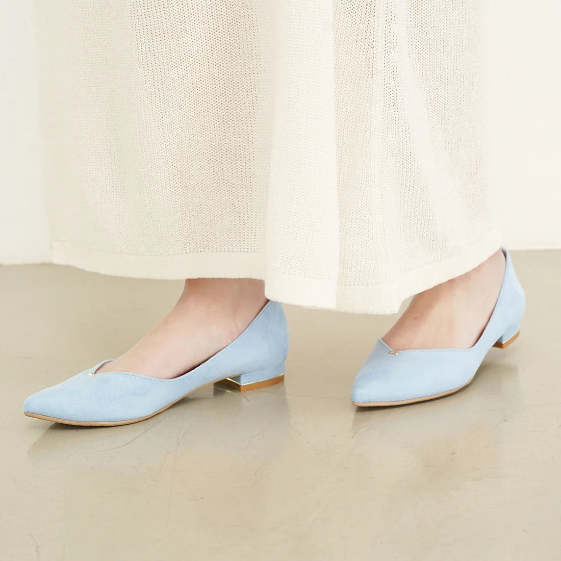 日本製Launa Lea 金線V口剪裁平底鞋・淺藍(2cm金屬跟)(492 / L blue )