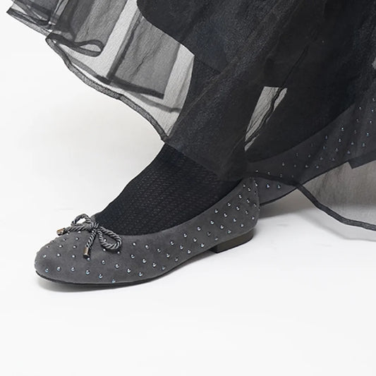 【新品預訂】日本製 Lauf Oletta   扭繩緞帶珍珠芭蕾鞋(L111 GRAY-S) (灰色)