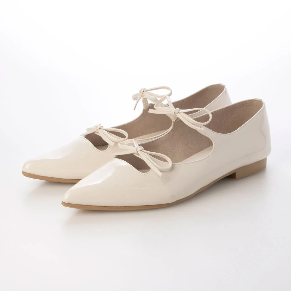 日本製 Launa Lea 雙緞帶瑪麗珍平底鞋 (0589) (象牙色 E / Ivory E)