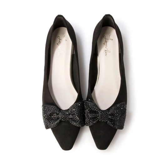 日本製 Launa Lea 水鑽蝴蝶結平底高跟鞋 (595) (黑色 S / Black S)