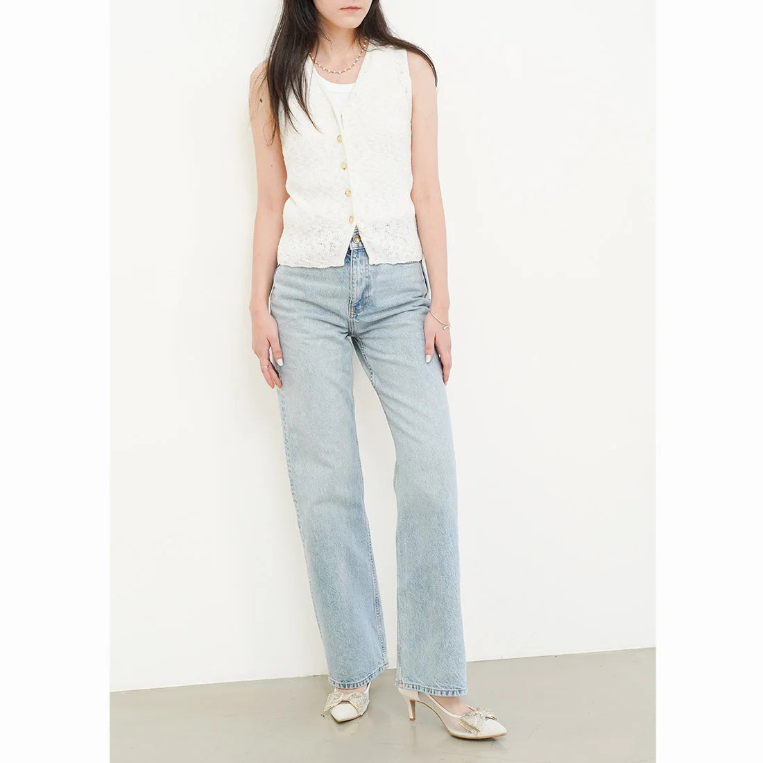日本製 Launa Lea 7cm 水鑽緞帶薄紗高跟鞋 (594) (象牙色Z / Ivory Z)