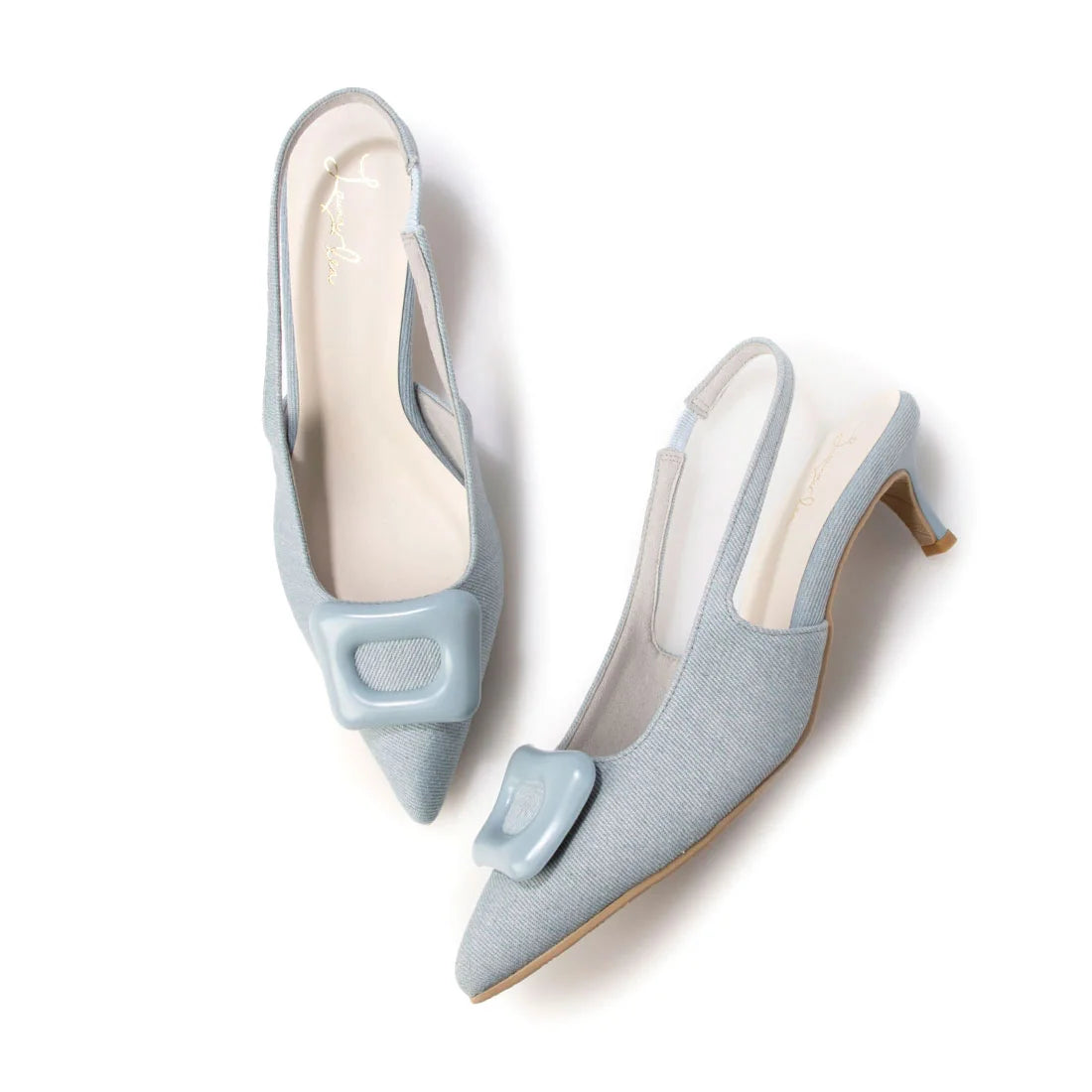 日本製 Launa Lea 5cm 尖頭方扣露跟高跟鞋 (0591) (藍色 Z / Blue Z)