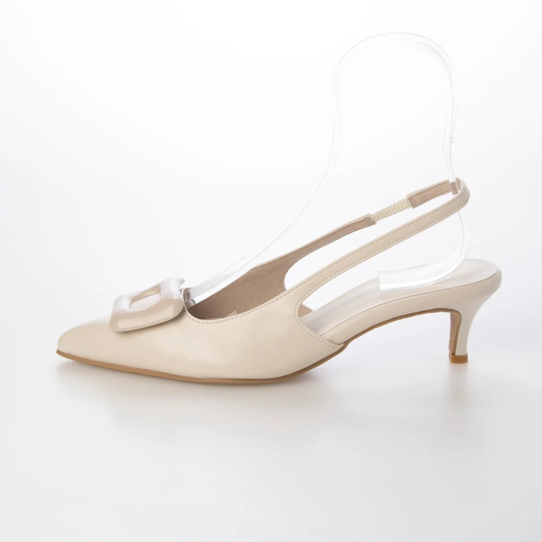 日本製 Launa Lea 5cm 尖頭方扣露跟高跟鞋 (0591) (象牙色 / Ivory)