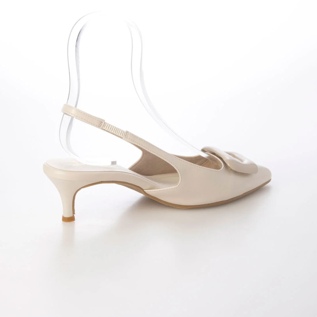 日本製 Launa Lea 5cm 尖頭方扣露跟高跟鞋 (0591) (象牙色 / Ivory)