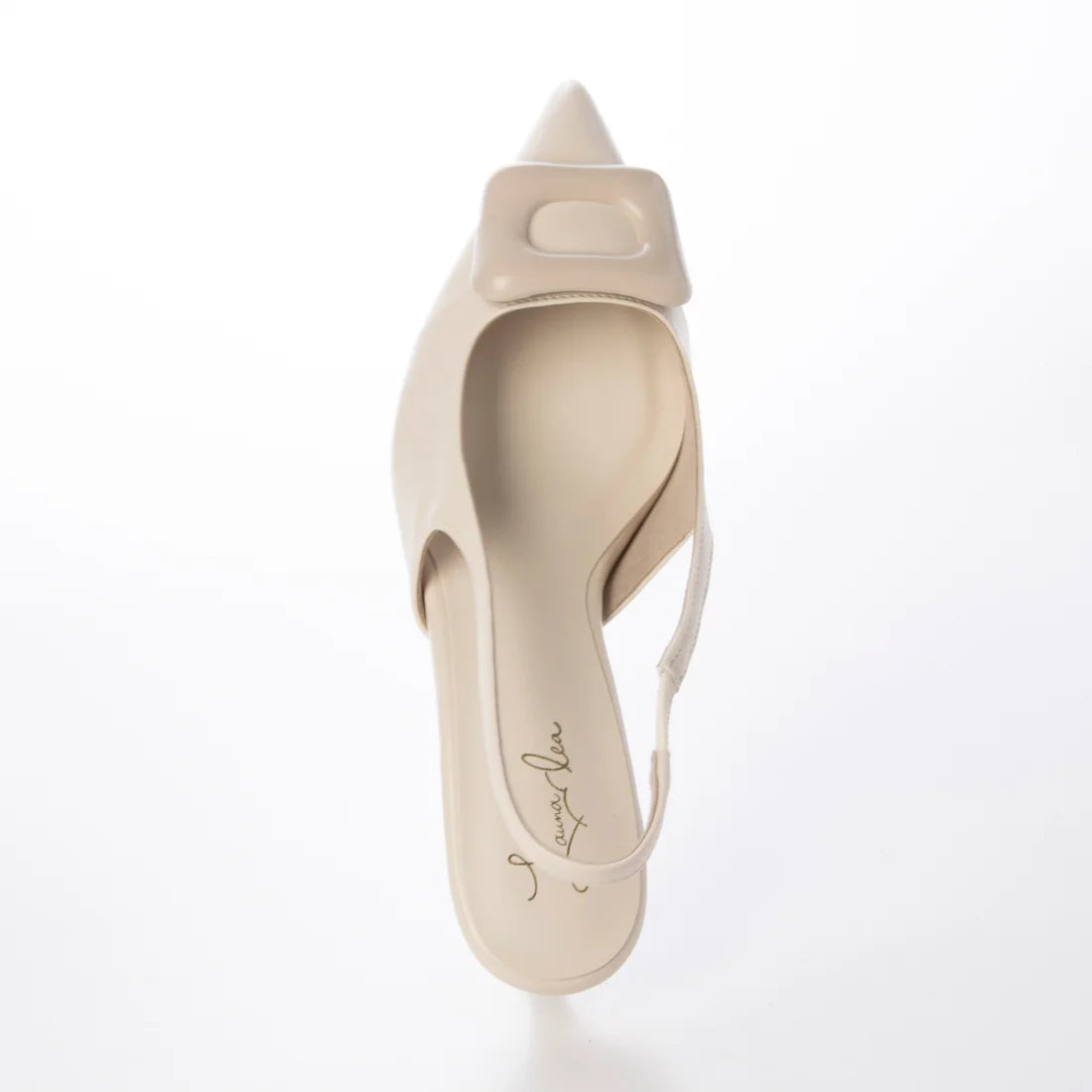 日本製 Launa Lea 5cm 尖頭方扣露跟高跟鞋 (0591) (象牙色 / Ivory)
