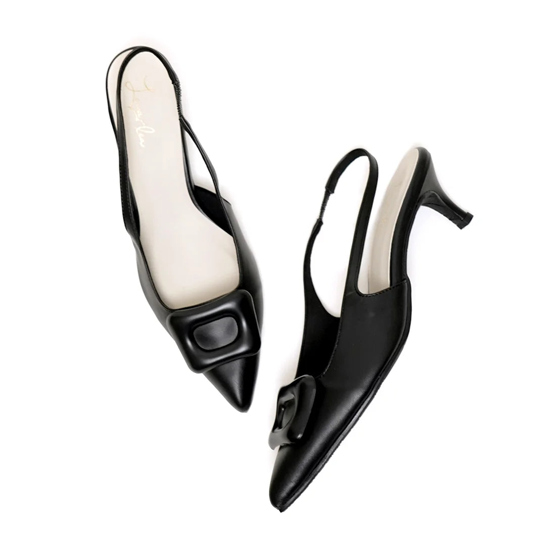 日本製 Launa Lea 5cm 尖頭方扣露跟高跟鞋 (591) (黑色 / Black)