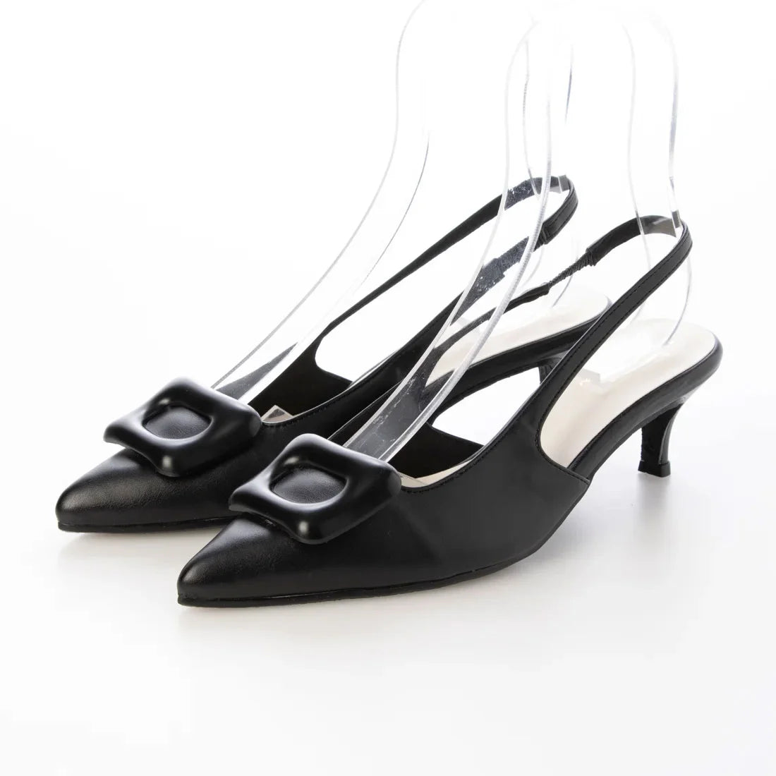 日本製 Launa Lea 5cm 尖頭方扣露跟高跟鞋 (591) (黑色 / Black)