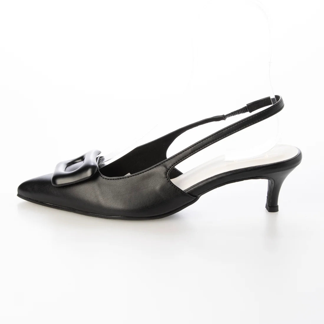 日本製 Launa Lea 5cm 尖頭方扣露跟高跟鞋 (591) (黑色 / Black)