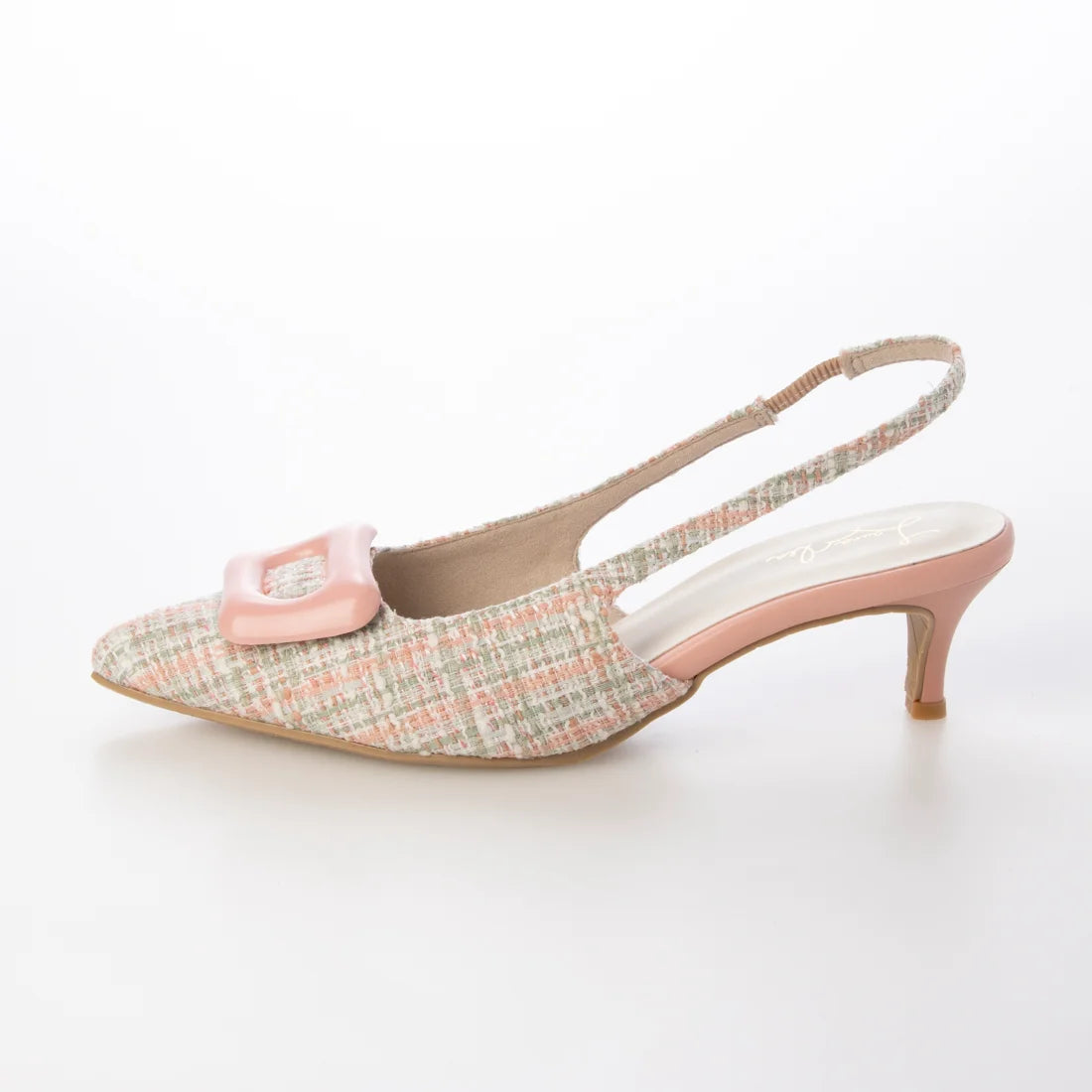 日本製 Launa Lea 5cm 尖頭方扣露跟高跟鞋 (0591) (鮭魚粉紅色 Z/C / Salmon pink Z/C)