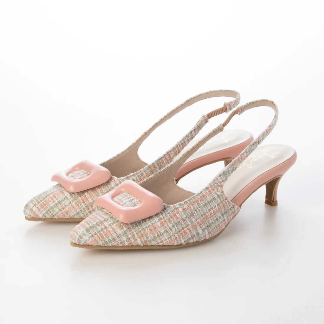日本製 Launa Lea 5cm 尖頭方扣露跟高跟鞋 (0591) (鮭魚粉紅色 Z/C / Salmon pink Z/C)