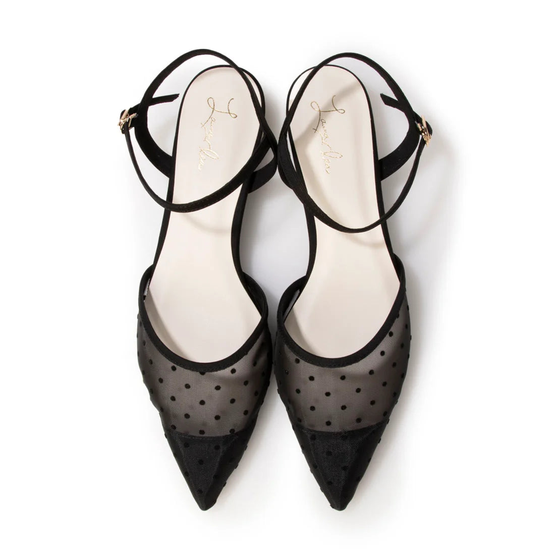 日本製 Launa Lea 圓點薄紗搭帶平底高跟鞋 (600) (黑色 Z / Black Z)