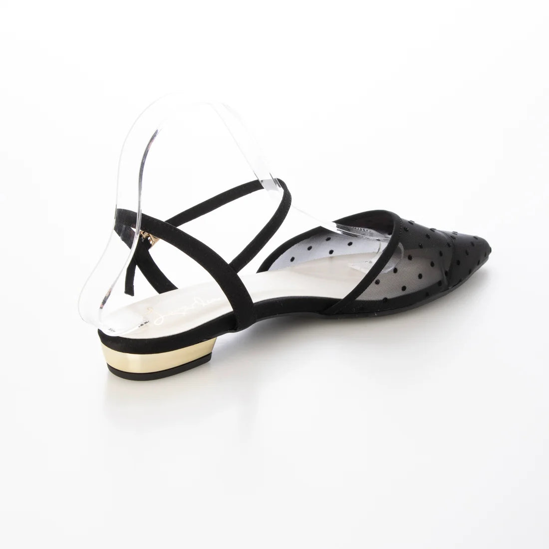 日本製 Launa Lea 圓點薄紗搭帶平底高跟鞋 (600) (黑色 Z / Black Z)