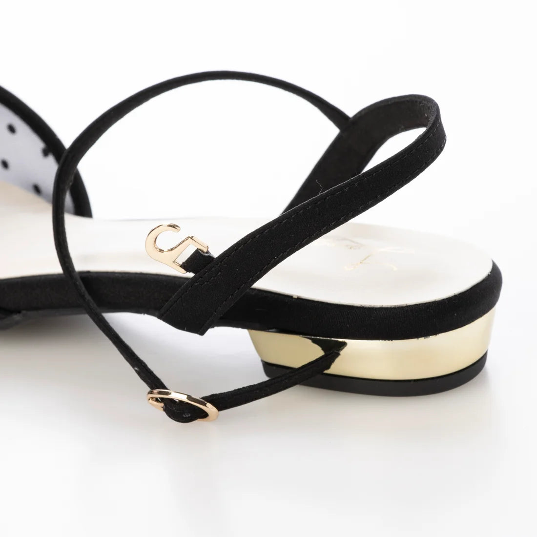 日本製 Launa Lea 圓點薄紗搭帶平底高跟鞋 (600) (黑色 Z / Black Z)