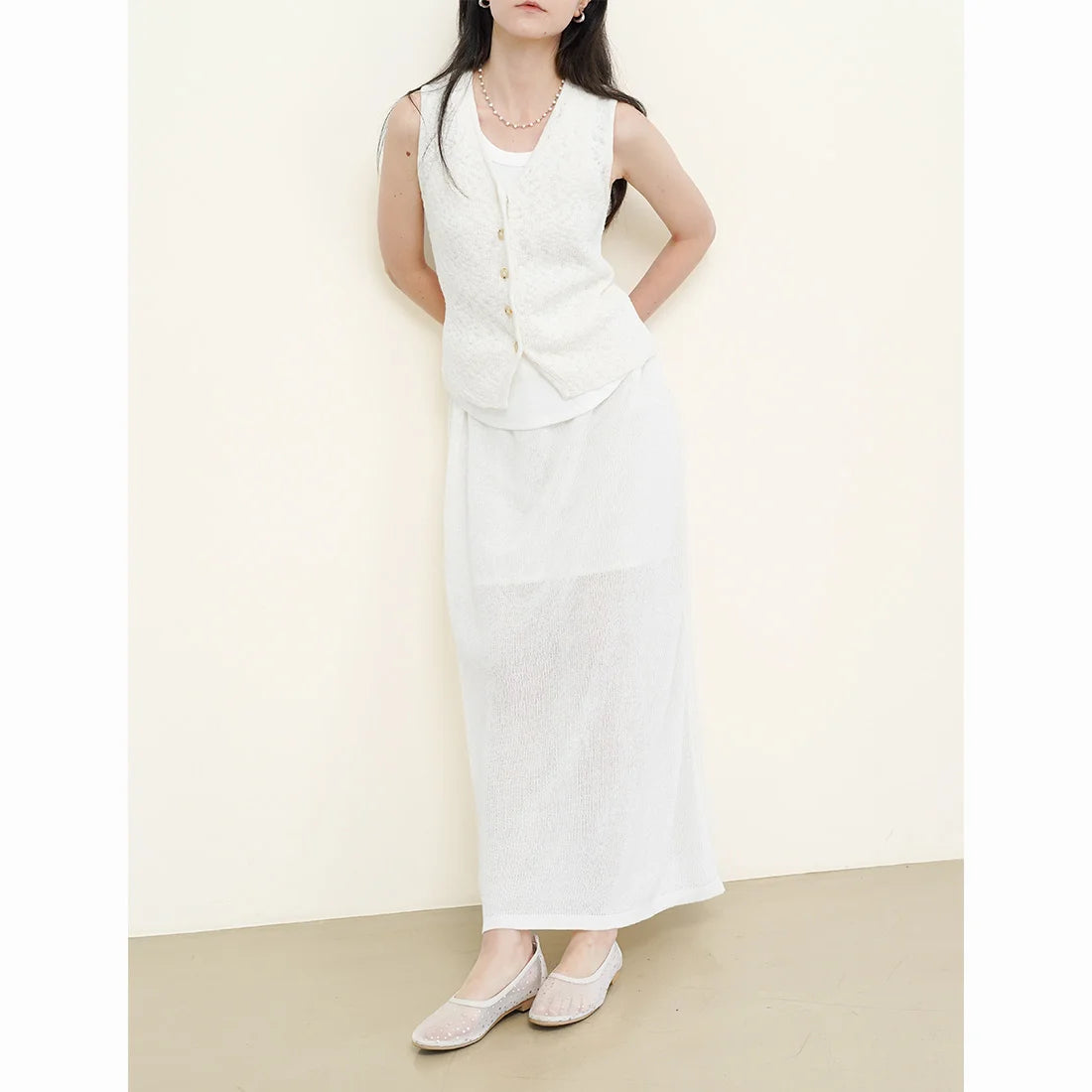 日本製 Launa Lea 圓點薄紗平底高跟鞋(598) (白色Z / White Z)