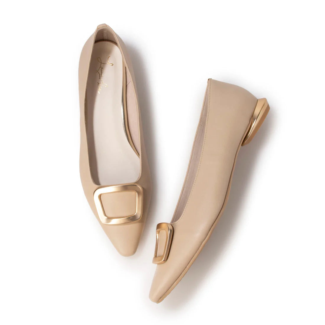 日本製 Launa Lea 方形扣環平底高跟鞋 (576) (L 米色 / L Beige)