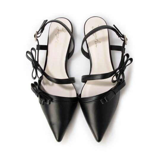 日本製 Launa Lea 雙蝴蝶結露跟平底高跟鞋 (596) (黑色 / Black)