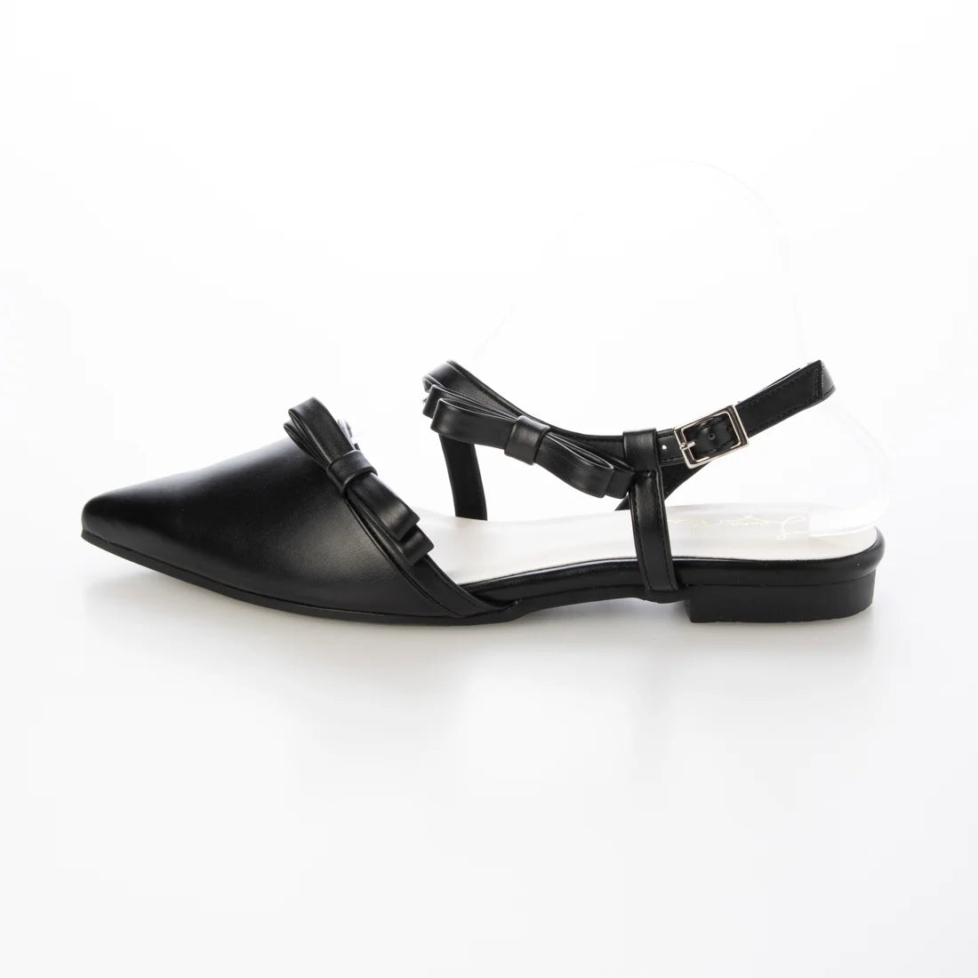 日本製 Launa Lea 雙蝴蝶結露跟平底高跟鞋 (0596) (黑色 / Black)