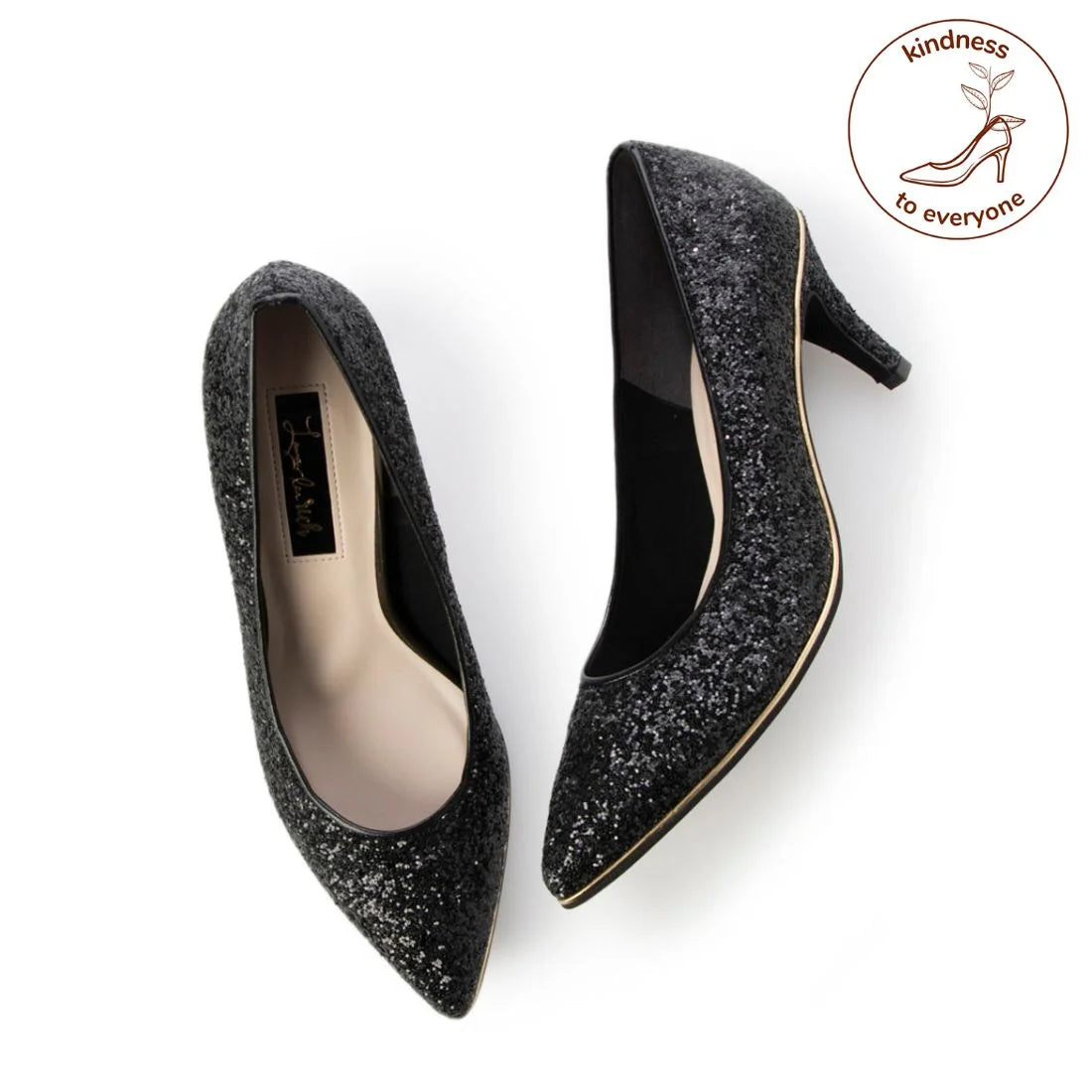 日本製 Launa Lea Rich 7cm Gold Line閃鑽高跟鞋 (80001A) (黑色 Z / Black Z)