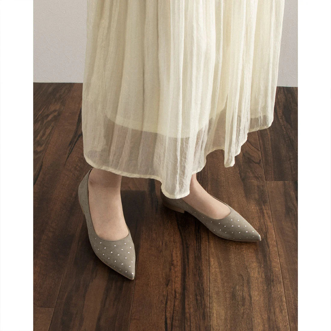 日本製 Launa lea 鉚釘尖頭高跟鞋 (538)(Khaki S)(カーキS)