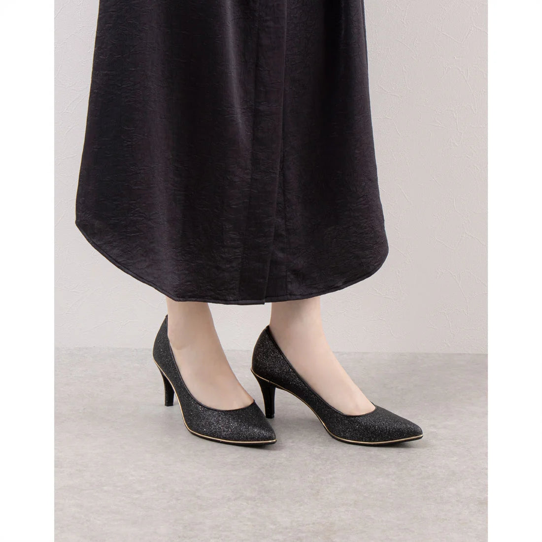 日本製 Launa Lea Rich 7cm Gold Line高跟鞋 (80001E) (黑色 Z/C / Black Z/C)