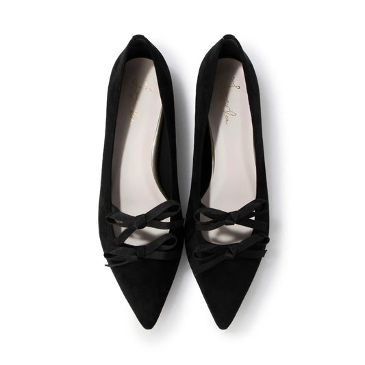 日本製 Launa Lea 雙絲帶尖頭平底鞋 (572) (黑色 S / Black S)