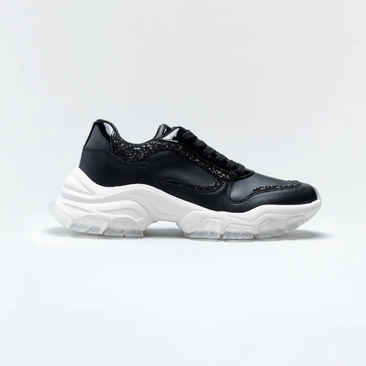 日本潮牌Lucida 黑色 Argo 方形切線閃亮厚底運動鞋 ( 2514 BLK )