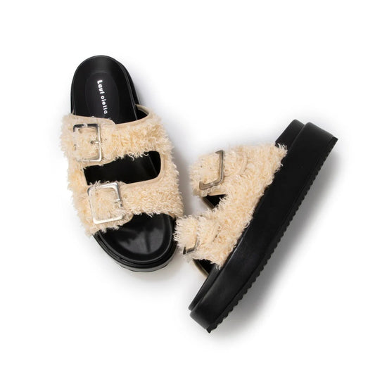 日本製 Lauf Oletta 毛絨厚底涼鞋 (L114 IVORY-Z) (象牙色)