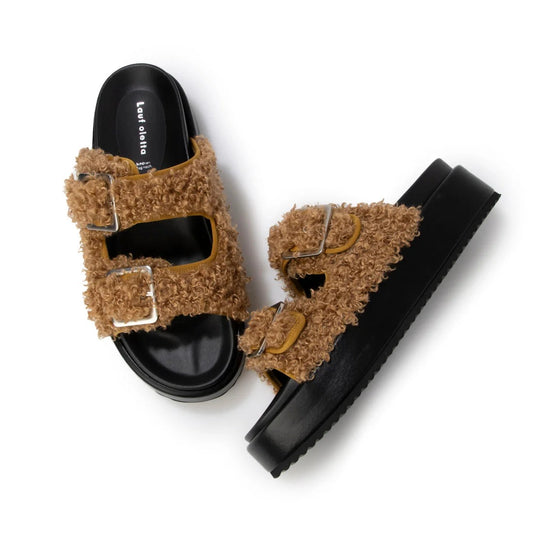 日本製 Lauf Oletta 毛絨厚底涼鞋 (L114 CAMEL-Z) (駝色)