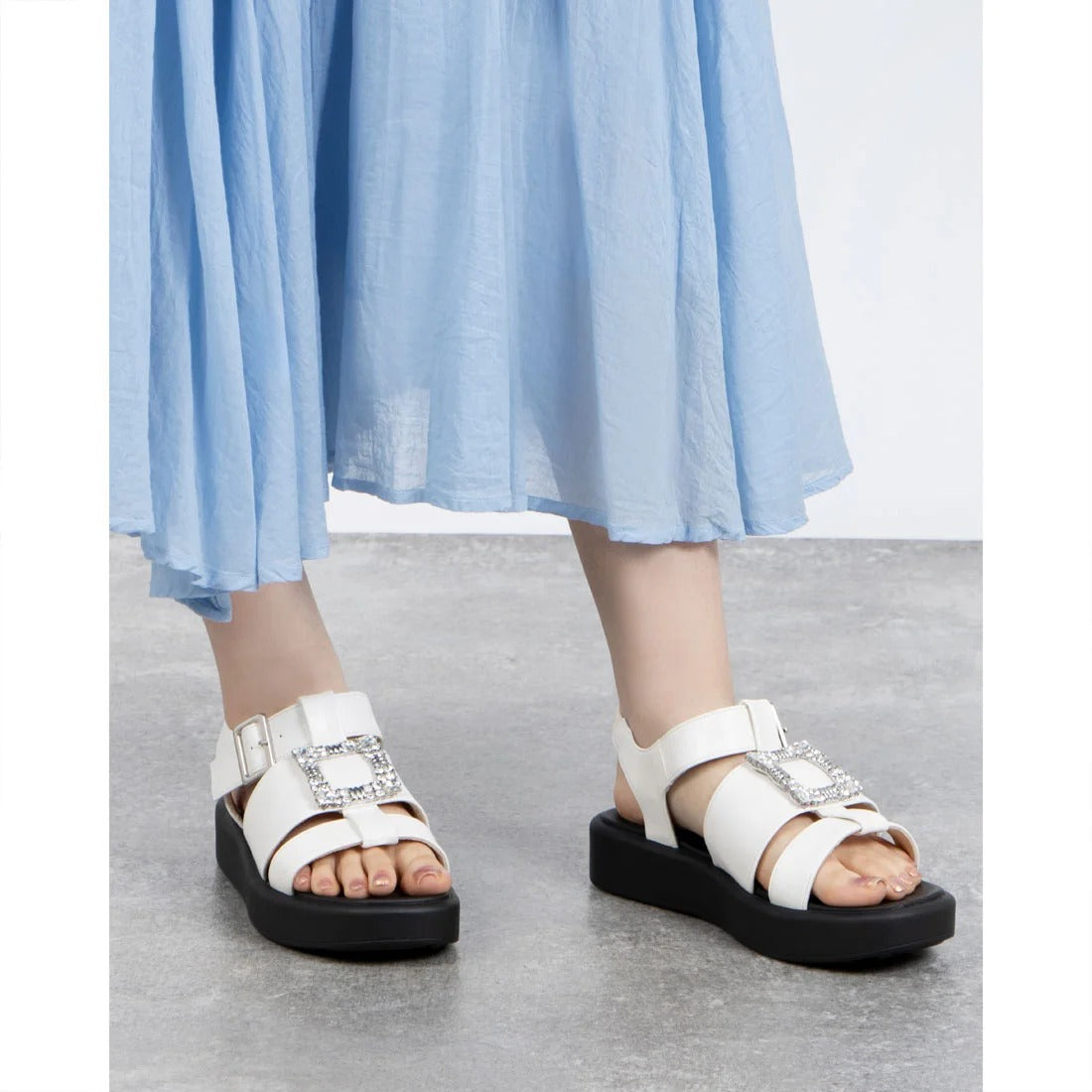 日本製 Lauf Oletta 寶石裝飾厚底涼鞋 (L116 IVORY) (象牙色)