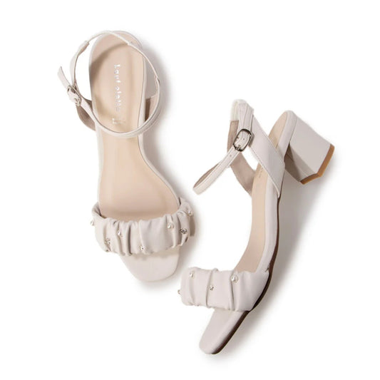 日本製 Lauf Oletta 4.5cm串珠褶飾高跟涼鞋 (L118 IVORY) (象牙色)