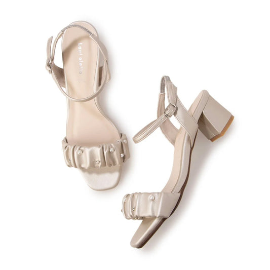 日本製 Lauf Oletta 4.5cm串珠褶飾高跟涼鞋 (L118 PLATINUM) (白金色)