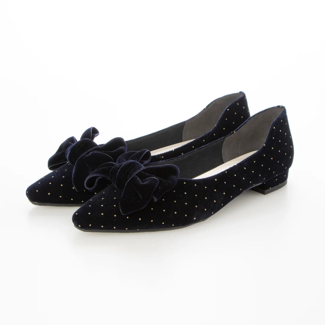 日本製 Launa Lea 絲絨蝴蝶結平底鞋 (460C)(深藍色 Z / Navy Z)
