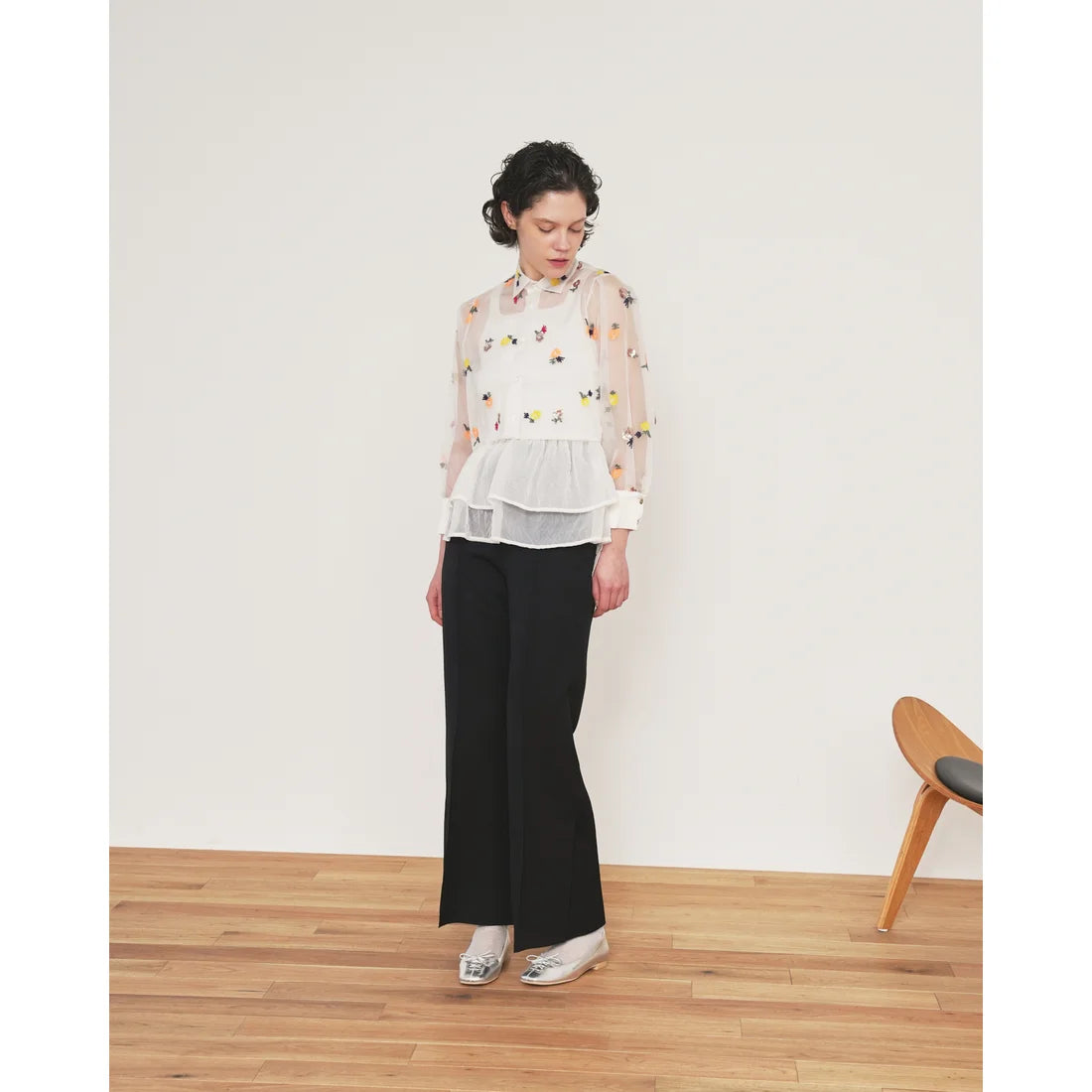 【新品預訂】日本製Emma Francis  綁帶蝴蝶結平底鞋（銀色）(03ab-M 162)