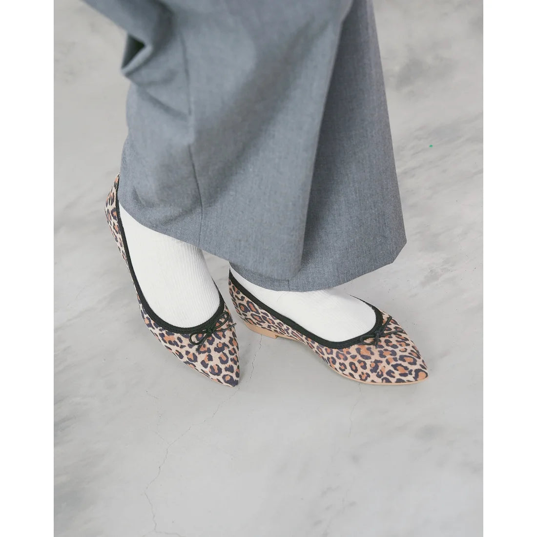 日本製【珍珠色調防水】Emma Francis真皮 尖頭平底芭蕾舞鞋(01b-L S328)(Leopard print leather suede)（レオパード柄 レザースエード）