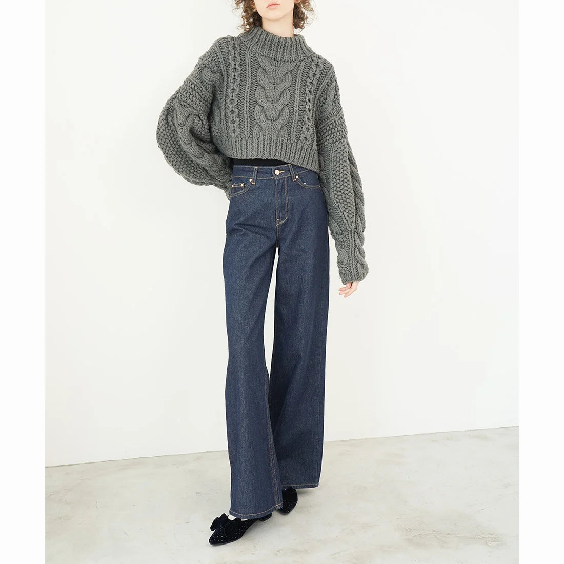 日本製 Launa Lea 絲絨蝴蝶結平底鞋 (460C)(深藍色 Z / Navy Z)