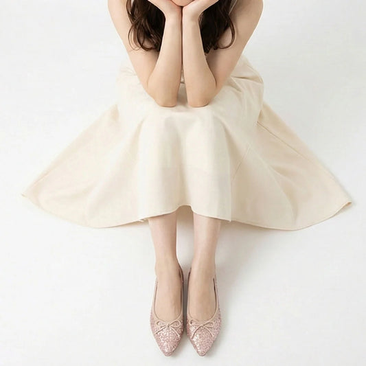 【新品預訂】日本製 Launa lea 閃耀亮片尖頭芭蕾鞋 ( B4601A ) (粉杏色 Z / PK Beige Z )