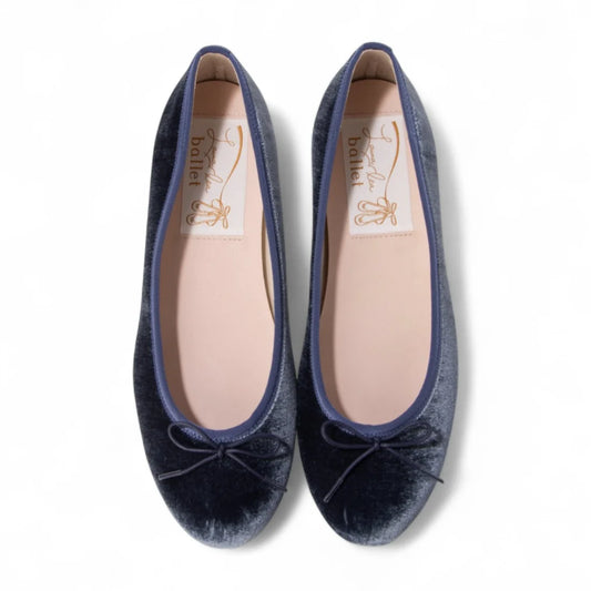 【新品預訂】日本製 Launa lea 圓頭絨毛蝴蝶結芭蕾平底鞋 (B1613A) (灰藍色 Z / Blue Grey Z)