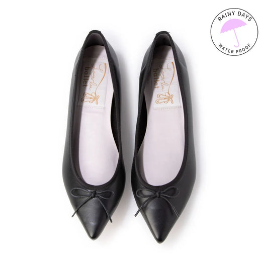 日本製 Launa lea 蝴蝶結尖頭啞面芭蕾晴雨鞋( RB4001A ) (黑色/Black)