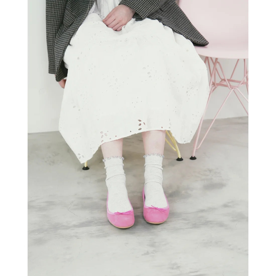 日本製【珍珠色調防水】Emma Francis 真皮 圓頭平底芭蕾舞鞋(02b-L S143)(Dark pink leather suede)（ダークピンク レザースエード）