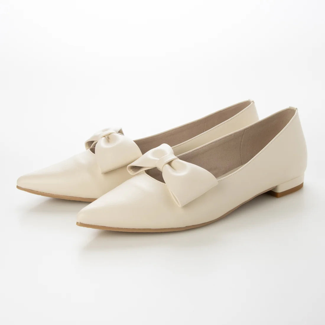 【新品預訂】日本製 Launa lea 尖頭蝴蝶結平底鞋（615）(象牙白 /  Ivory)