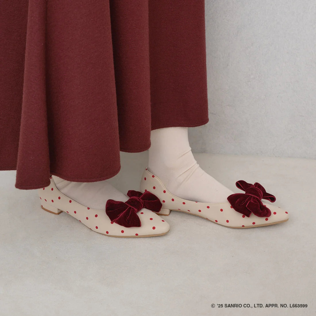 【限定品預訂】售完即止【HELLO KITTY × Launa lea 特別聯名】日本製蝴蝶結平底鞋 (460K)(紅色/Red Z/C)