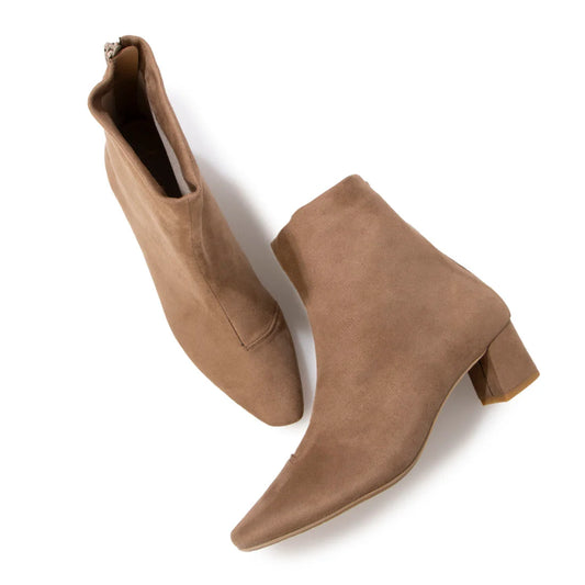 日本製 Launa Lea 4cm 彈性方頭短靴 (587)(杏色／beige S)